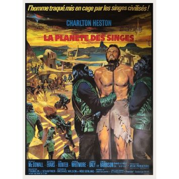 LA PLANETE DES SINGES Affiche de cinéma entoilée- 120x160 cm. - 1968/R1970 - Charlton Heston, Franklin J. Schaffner