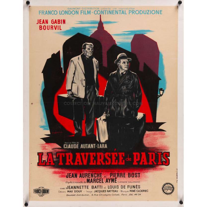 LA TRAVERSEE DE PARIS Affiche de film entoilée - 60x80 cm - Jean Gabin, Bourvil