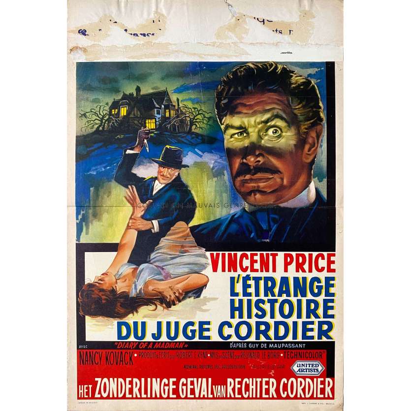 DIARY OF A MADMAN Belgian Movie Poster- 14x21 in. - 1963 - Reginald Le Borg, Vincent Price