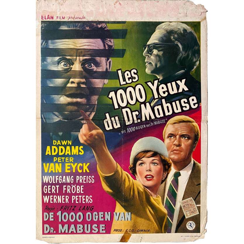 THE 1000 EYES OF DR. MABUSE Belgian Movie Poster- 14x21 in. - 1960 - Fritz Lang, Dawn Addams