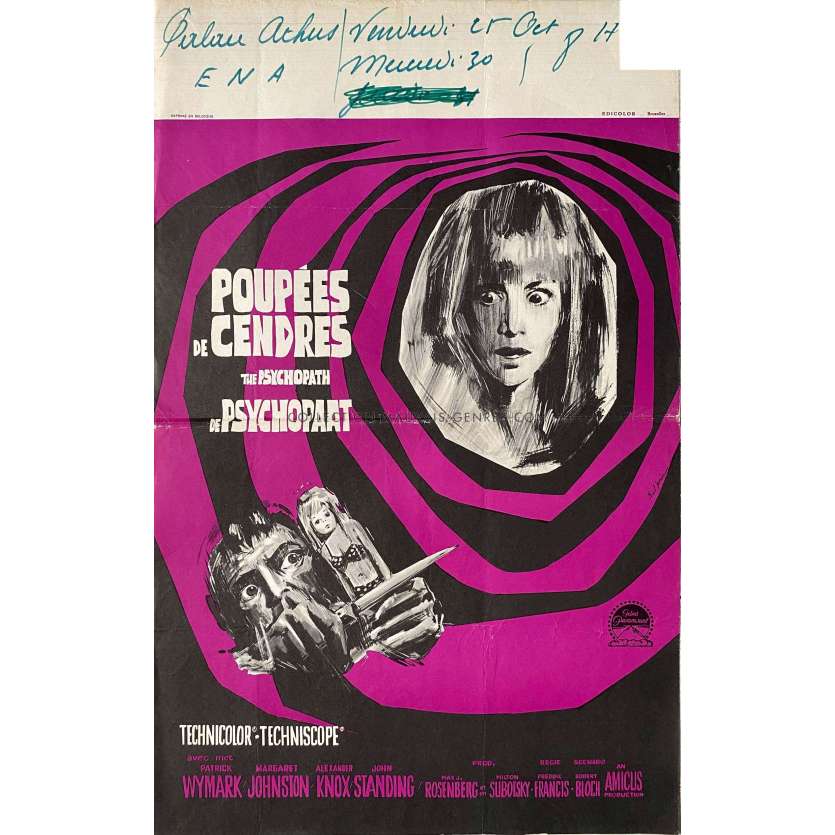 THE PSYCHOPATH Belgian Movie Poster- 14x21 in. - 1966 - Freddie Francis, Patrick Wymark