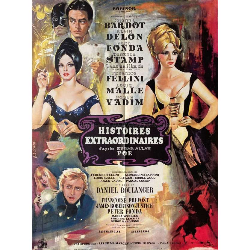 SPIRITS OF THE DEAD French Movie Poster- 23x32 in. - 1968 - Federico Fellini, Brigitte Bardot