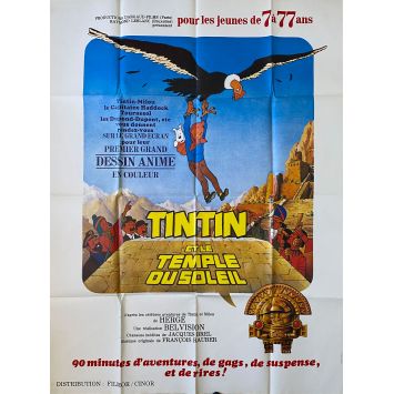 TINTIN AND THE TEMPLE OF THE SUN French Movie Poster White style. - 47x63 in. - 1969 - Hergé, Claude bertrand