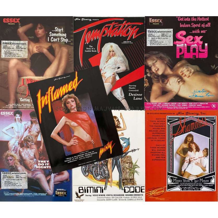 LOT DE PUBLICITES US VIDEOS 80S ESSEX Synopsis x7 - 21x30 cm. - 1980 - Desiree Lane, Bunny Blue