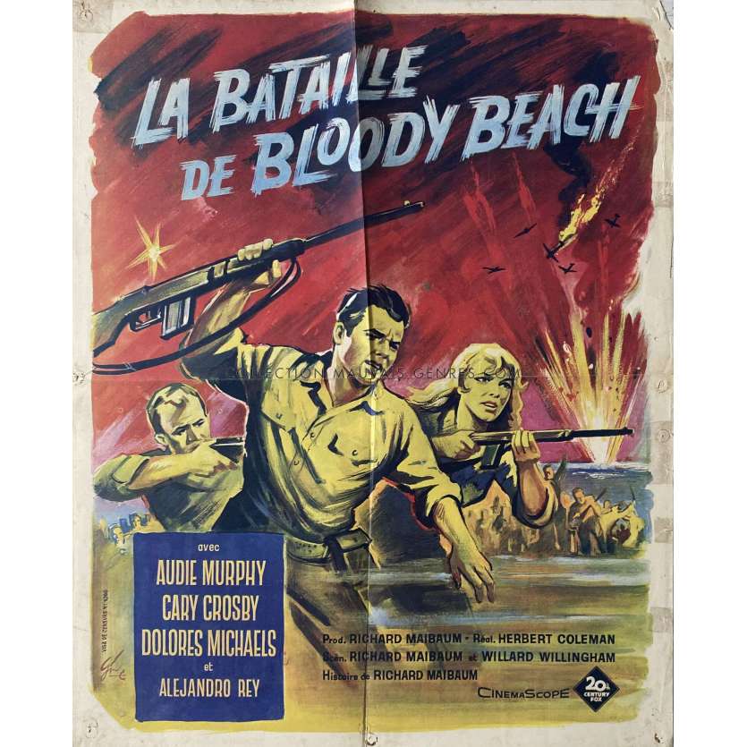 BATTLE AT BLOODY BEACH French Movie Poster- 17x21 in. - 1961 - Herbert Coleman, Audie Murphy