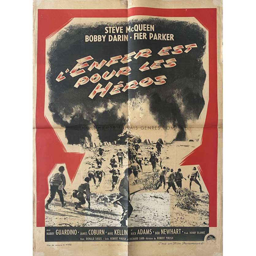 HELL IS FOR HEROES French Movie Poster- 23x32 in. - 1962 - Don Siegel, Steve McQueen