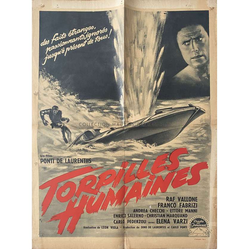 SILURI UMANI French Movie Poster- 23x32 in. - 1954 - Antonio Leonviola, Raf Vallone