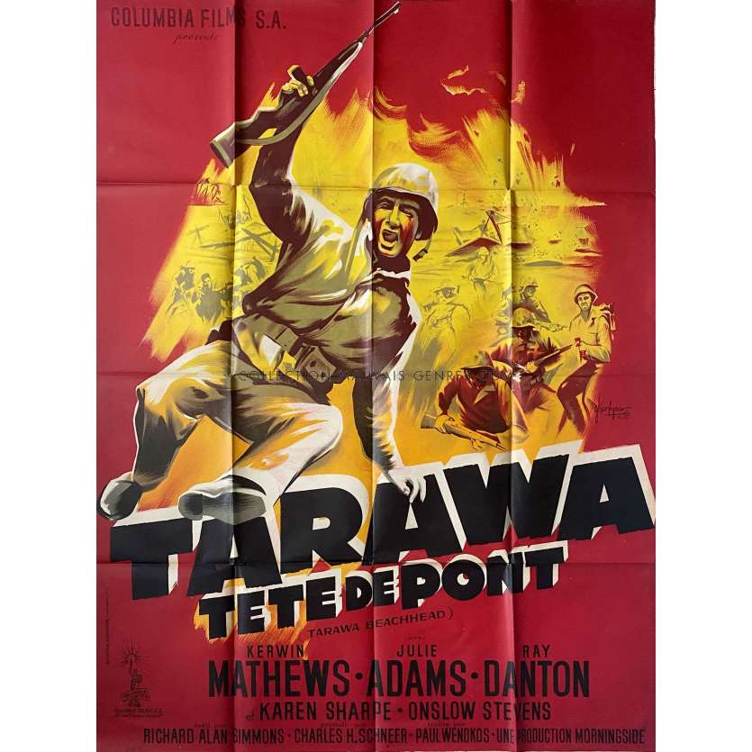TARAWA BEACHHEAD French Movie Poster- 47x63 in. - 1958 - Paul Wendkos, Kerwin Mathews