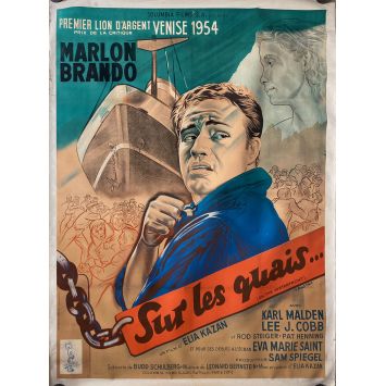 SUR LES QUAIS Affiche de film entoilée- 120x160 cm. - 1954 - Marlon Brando, Elia Kazan