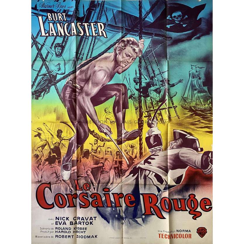THE CRIMSON PIRATE French Movie Poster- 47x63 in. - 1952 - Robert Siodmak, Burt Lancaster