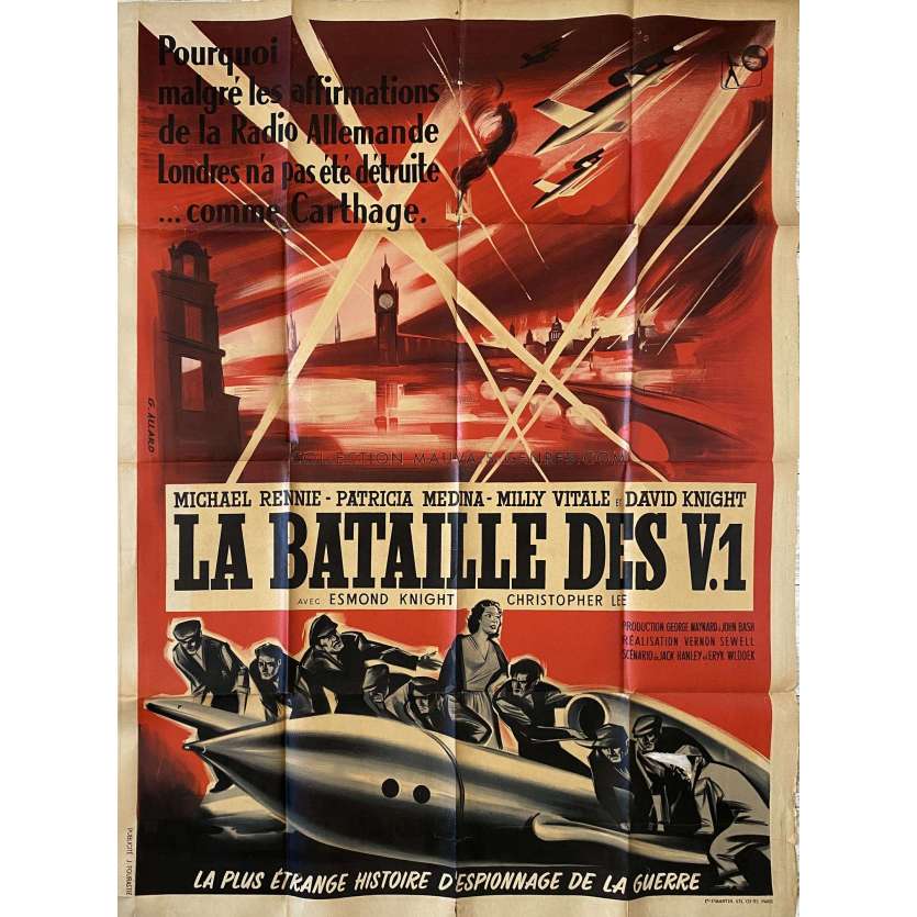BATTLE OF THE V.1 French Movie Poster- 47x63 in. - 1958 - Vernon Sewell, Christopher Lee