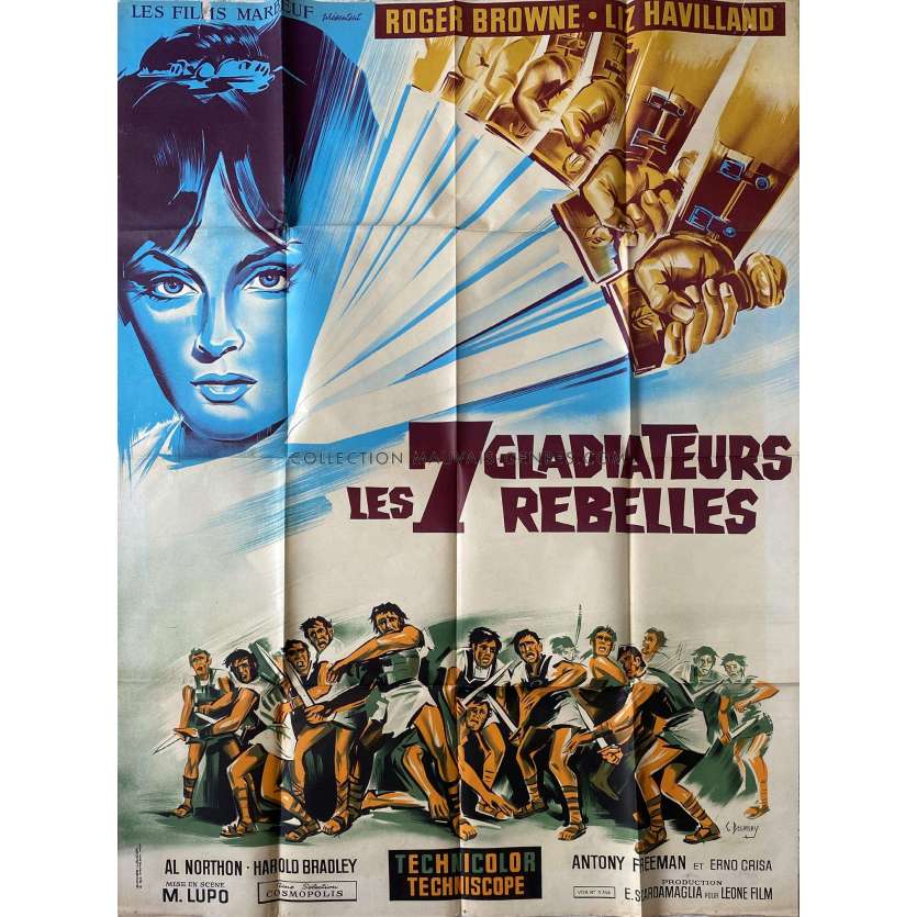 SEVEN REBEL GLADIATORS French Movie Poster- 47x63 in. - 1965 - Michele Lupo, Roger Browne