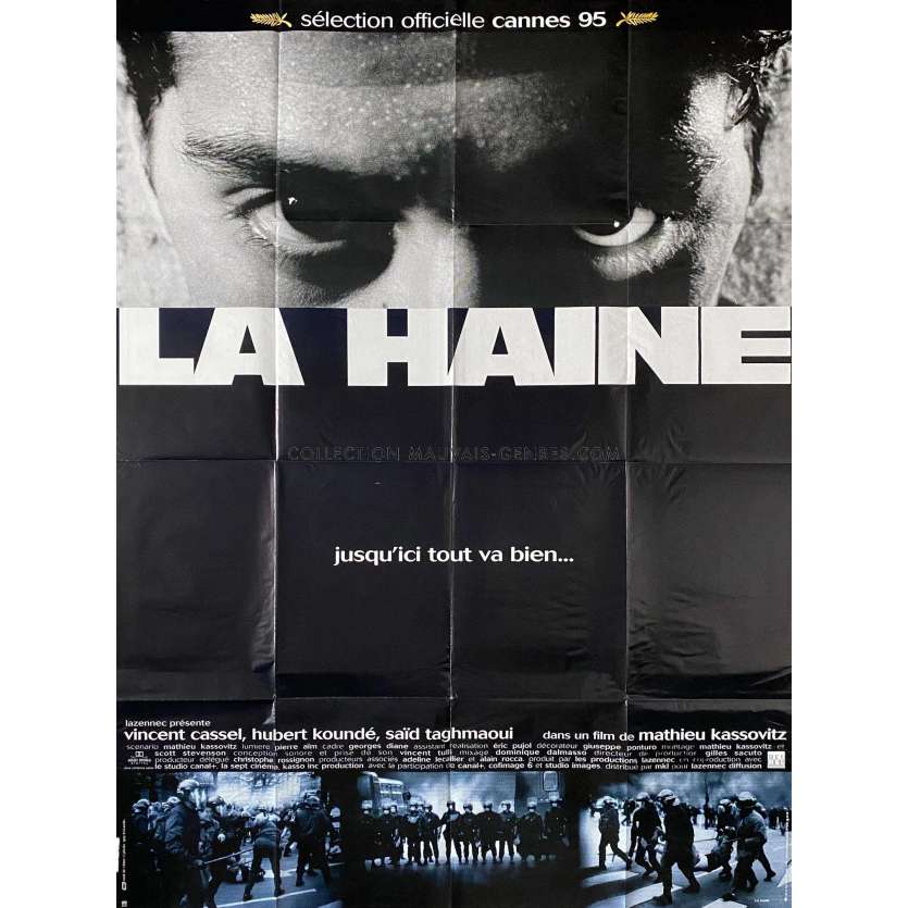 LA HAINE Affiche de cinéma 1ere sortie. - 120x160 cm. - 1995 - Vincent Cassel, Mathieu Kassovitz