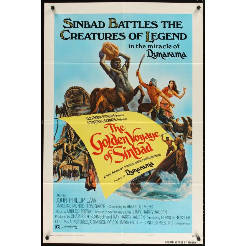 VOYAGE FANTASTIQUE DE SINBAD Affiche US '73, Ray Harryhausen Movie Poster