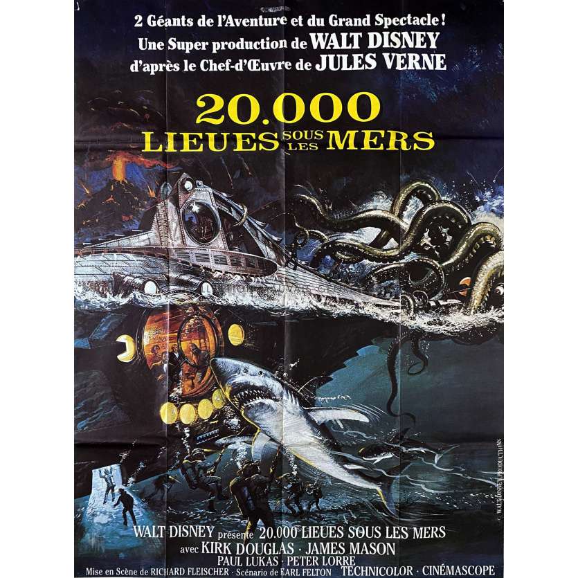 20000 LIEUES SOUS LES MERS Affiche de cinéma- 120x160 cm. - 1963/R1980 - Kirk Douglas, Richard Fleisher