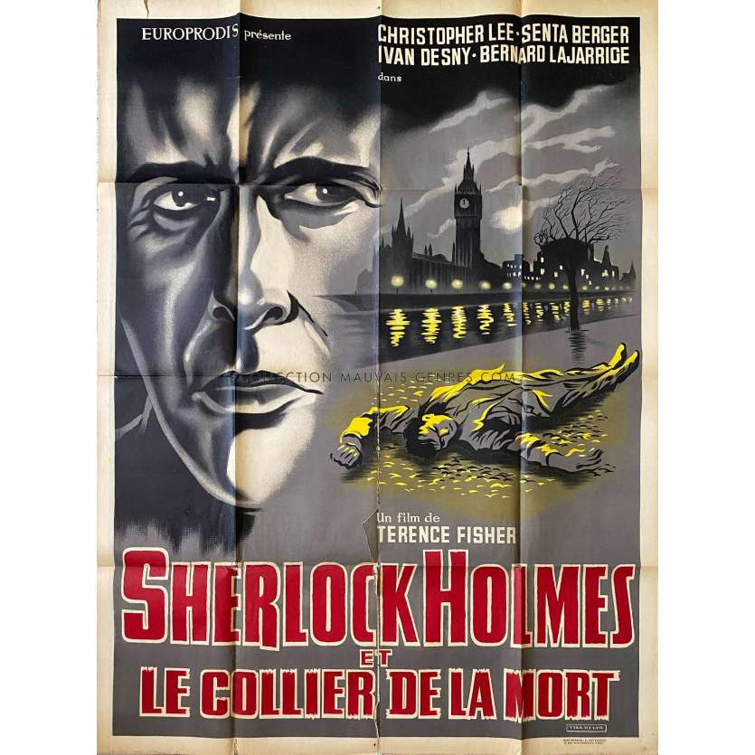 SHERLOCK HOLMES AND THE DEADLY NECKLACE French Movie Poster- 47x63 in. - 1962 - Terence Fisher, Christopher Lee