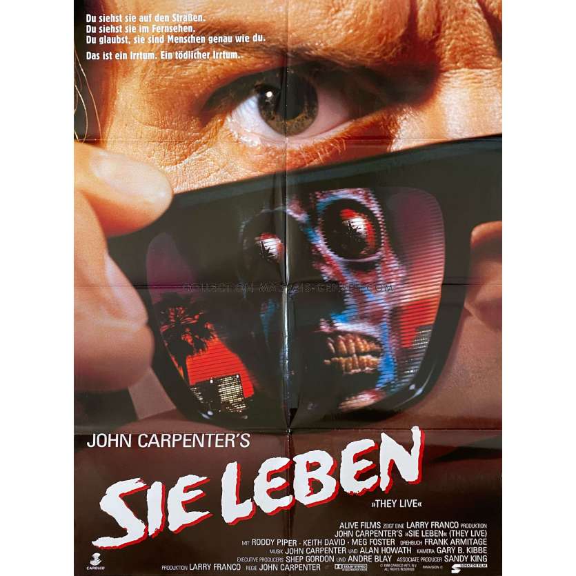 THEY LIVE German Movie Poster- 33x47 in. - 1988 - John Carpenter, Roddy Piper