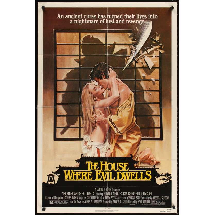 HOUSE WHERE EVIL DWELLS 1sh movie poster '82 art of sexy lovers about to be sliced in half by John Solie
