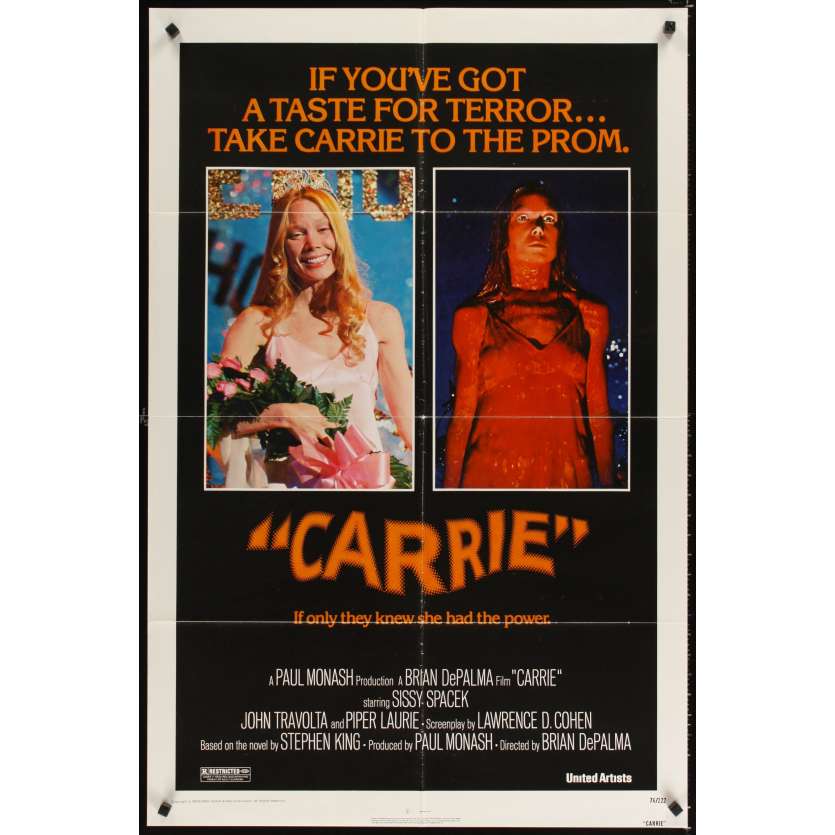 CARRIE Affiche Originale US '76 Brian de Palma Stephen King Movie Poster