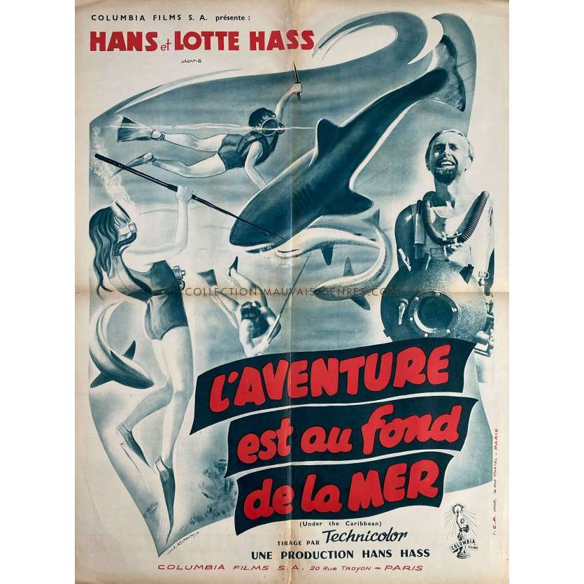 L'AVENTURE EST AU FOND DE LA MER Affiche de film- 60x80 cm. - 1954 - Heinrich Becker, Hans Hass