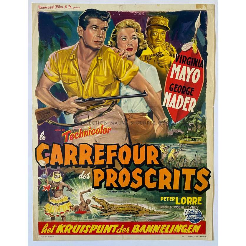 CONGO CROSSING Belgian Movie Poster- 14x21 in. - 1956 - Joseph Pevney, Virgina Mayo