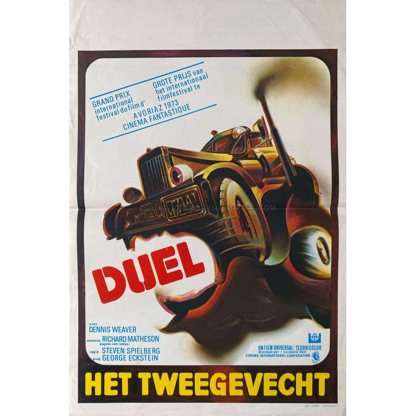 DUEL Belgian Movie Poster- 14x21 in. - 1971 - Steven Spielberg, Dennis Weaver