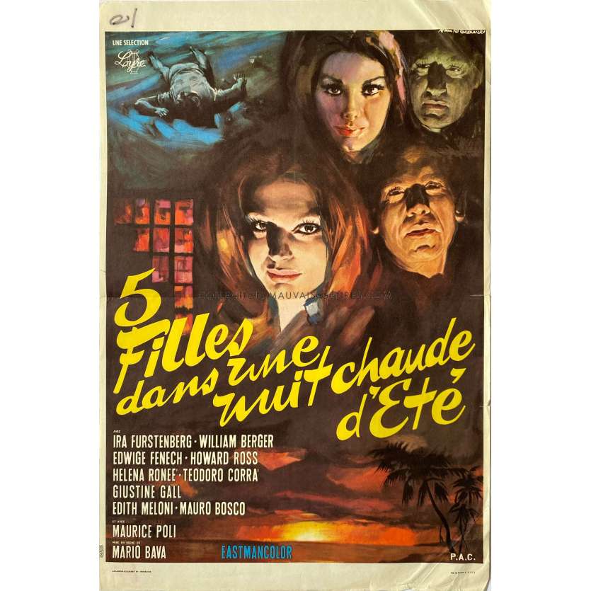 5 FILLES DANS UNE NUIT CHAUDE D'ETE Affiche de film- 40x60 cm. - 1970 - Mario Bava, Edwige Fenech