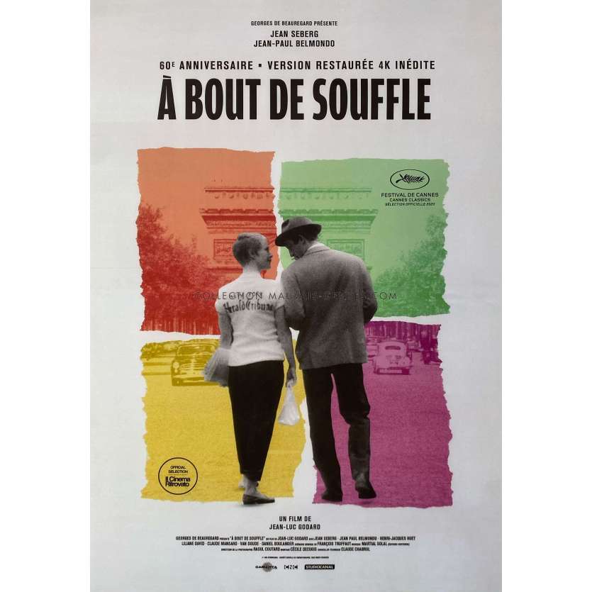 A BOUT DE SOUFFLE Affiche de film- 40x54 cm. - 1960/R2020 - Jean-Luc Godart, Jean-Paul Belmondo