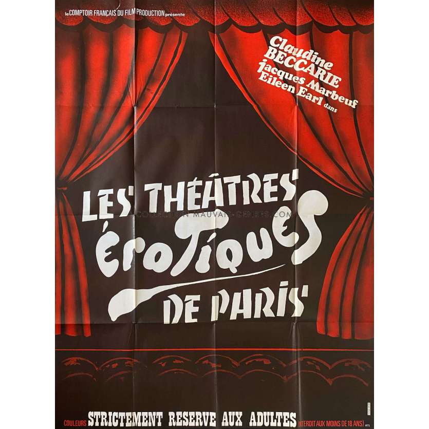 THEATRES EROTIQUES DE PARIS French Movie Poster- 47x63 in. - 1975 - Robert de Nesle, Richard Allan