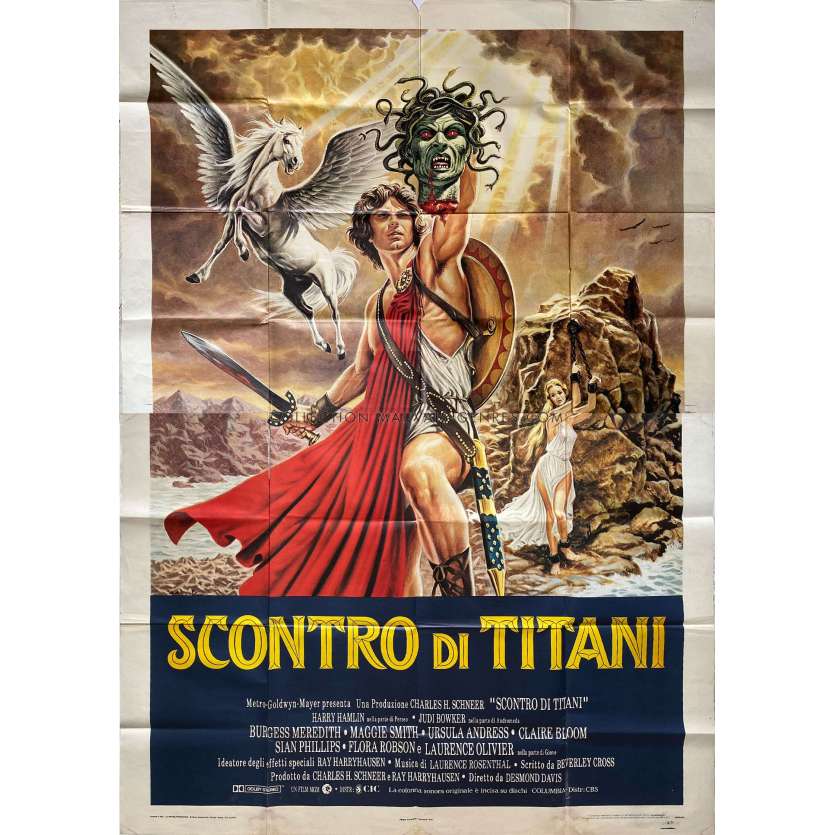 CLASH OF THE TITANS Italian Movie Poster- 55x70 in. - 1981 - Desmond Davis, Lawrence Oliver