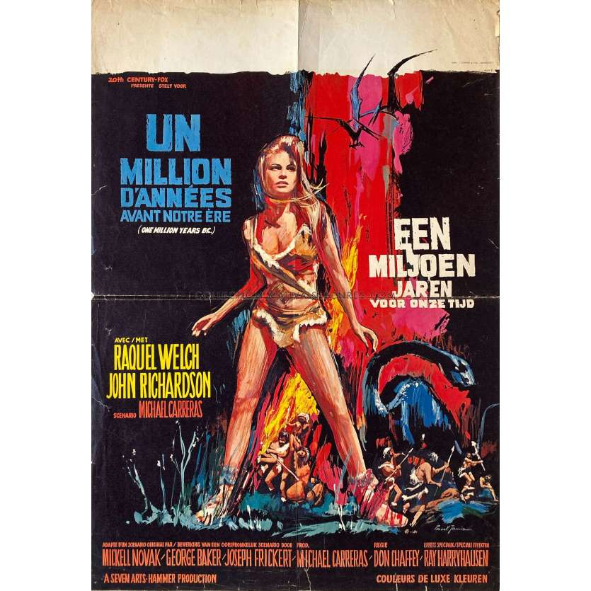 ONE MILLION YEAR BC Belgian Movie Poster- 19x22 in. - 1966 - Don Chaffey, Raquel Welch