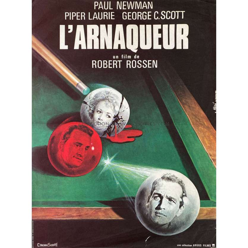L'ARNAQUEUR Affiche de film Billard. - 40x54 cm. - 1961/R1970 - Robert Rossen, Paul Newman