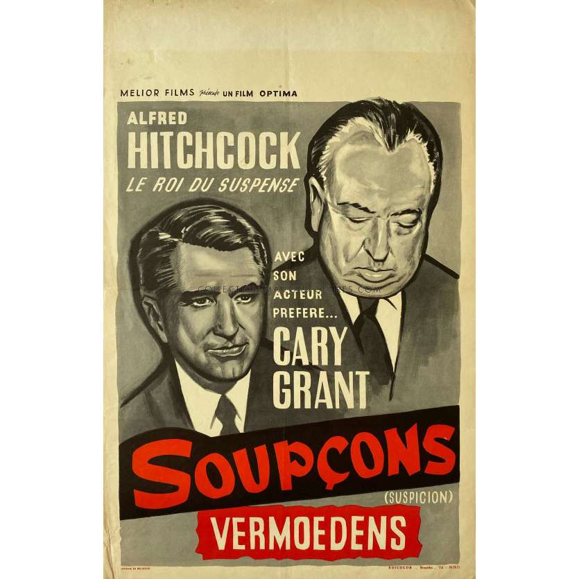 SUSPICION Belgian Movie Poster- 14x21 in. - 1946/R1960 - Alfred Hitchcock, Cary Grant