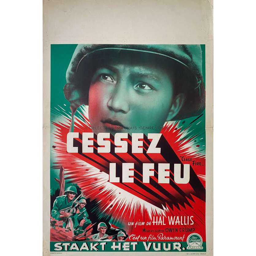 CEASE FIRE Belgian Movie Poster- 14x21 in. - 1953 - Owen Crump, Roy Thomson JR.