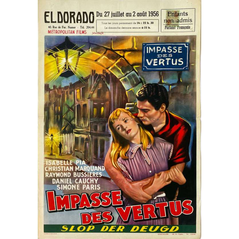 IMPASSE DES VERTUS Belgian Movie Poster- 14x21 in. - 1955 - Pierre Méré, Isabelle Pia