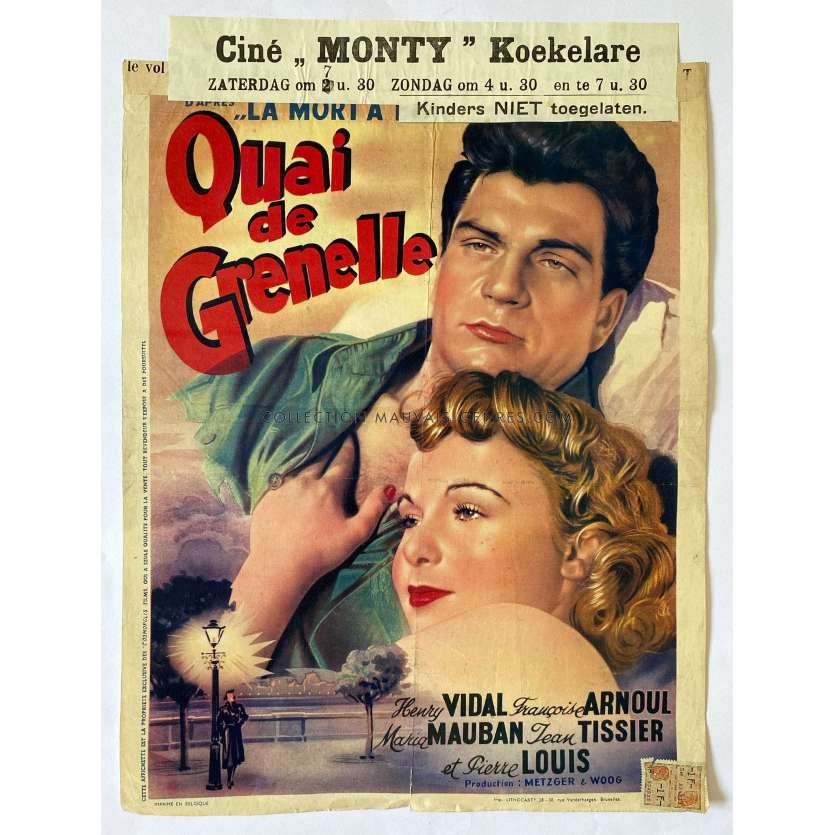 QUAY OF GRENELLE Belgian Movie Poster- 14x21 in. - 1950 - Emil E. Reinert, Henri Vidal