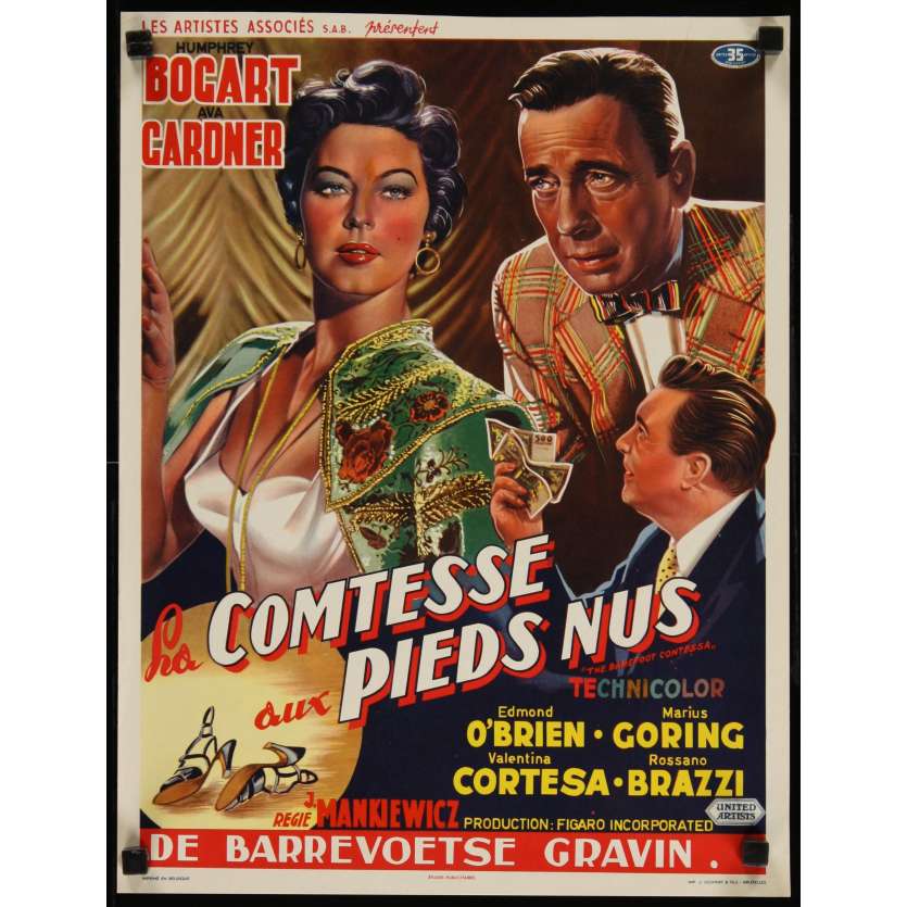 BAREFOOT CONTESSA Belgian Movie Poster '54 Humphrey Bogart, Ava Gardner