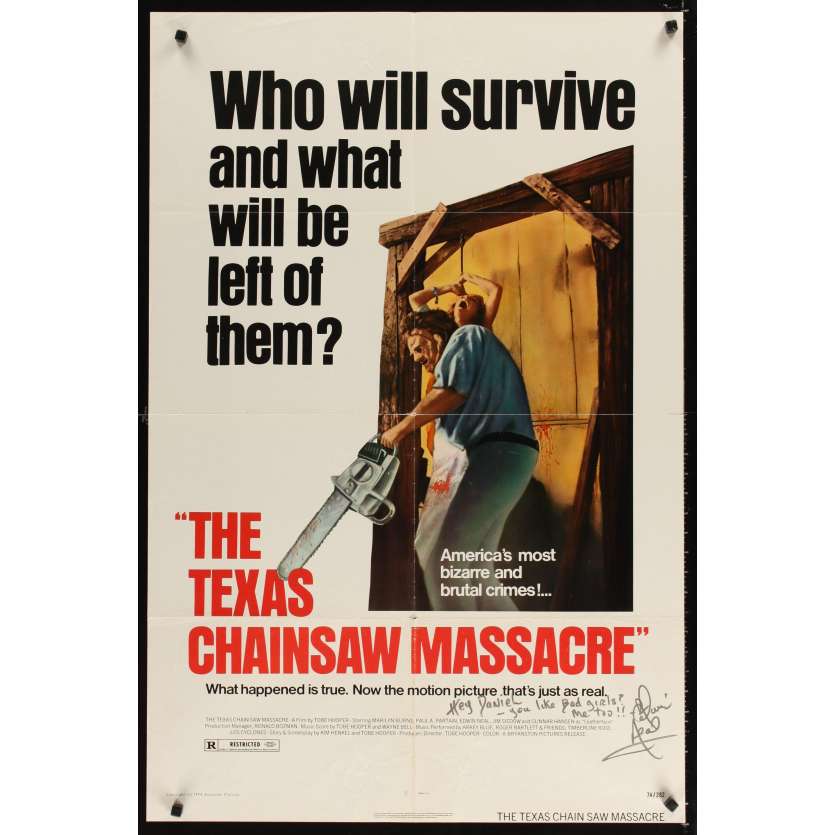 MASSACRE A LA TRONÇONNEUSE Affiche Originale US SIGNEE '74 Texas Chainsaw Signed Poster