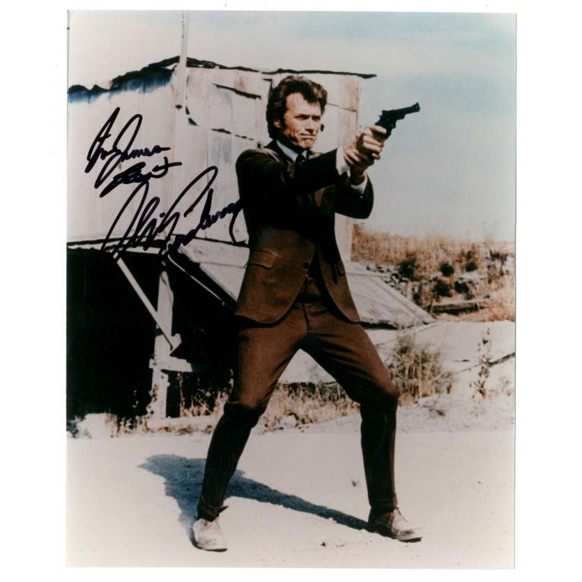 CLINT EASTWOOD signed color 8x10 REPRO still '80s classic Dirty Harry portrait pointing gun!