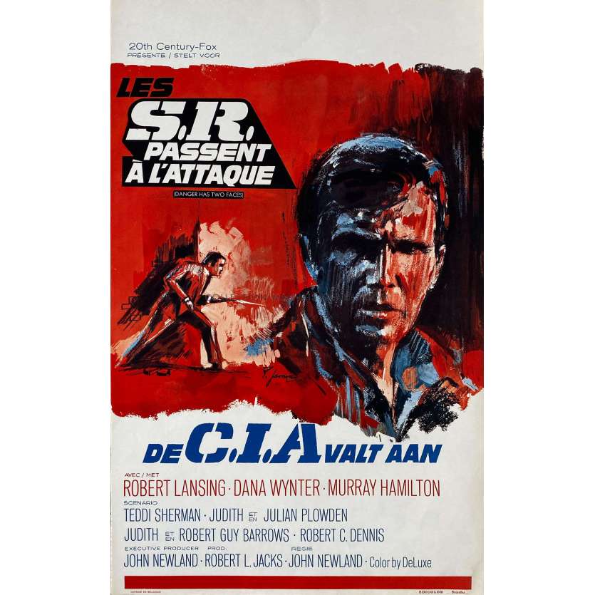 DANGER HAS TWO FACES Belgian Movie Poster- 14x21 in. - 1967 - John Newland, Robert Lansing
