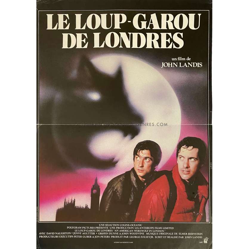 AN AMERICAN WEREWOLF IN LONDON French Movie Poster- 15x21 in. - 1981 - John Landis, David Naughton