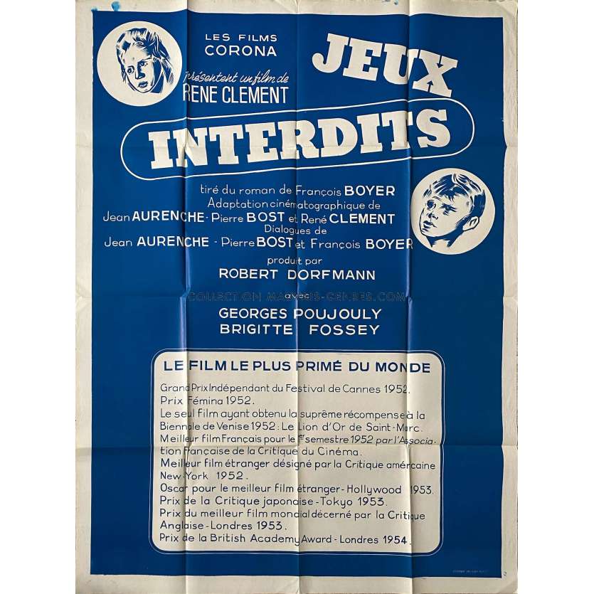 FORBIDDEN GAMES French Movie Poster- 47x63 in. - 1952/R1955 - René Clément, Brigitte Fossey