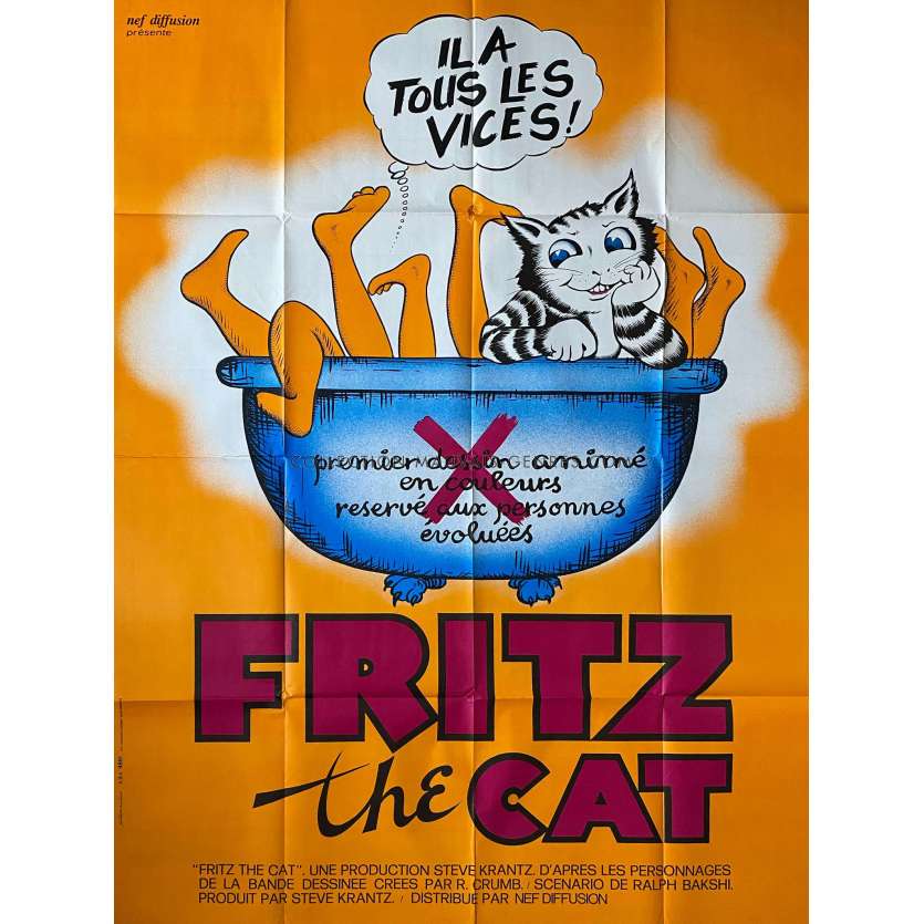 FRITZ THE CAT French Movie Poster- 47x63 in. - 1972/R1980 - Ralph Bakshi, Robert Crumb