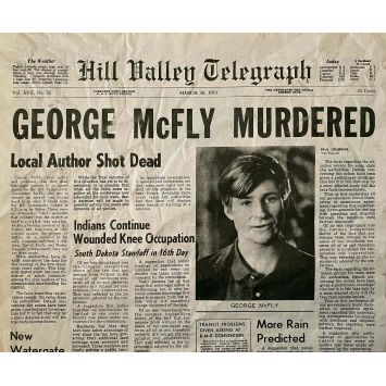 BACK TO THE FUTURE II Newspaper Prop Replica GEORGE MCFLY MURDERED 15x21 in. US - 1989 - Robert Zemeckis, Michael J. Fox