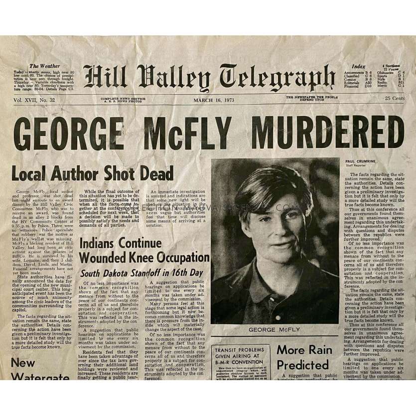 RETOUR VERS LE FUTUR Réplique EXACTE du journal GEORGE MCFLY MURDERED!