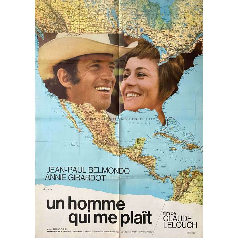 UN HOMME QUI ME PLAIT Affiche de cinéma française- 60x80 cm. - 1969 - Jean-Paul Belmondo, Claude Lelouch
