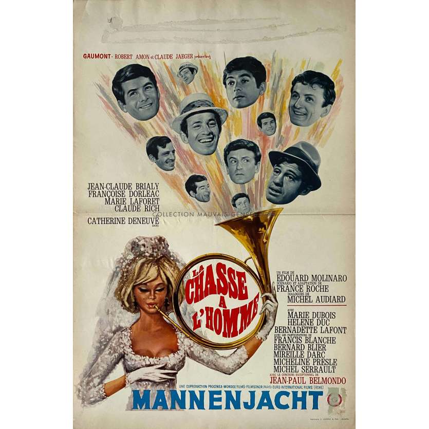 LA CHASSE A L'HOMME Affiche de cinéma belge- 35x55 cm. - 1964 - Jean-Paul Belmondo, Edouard Molinaro