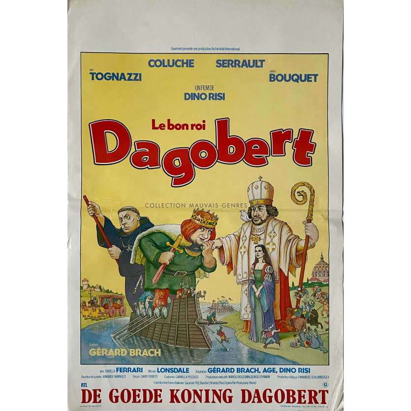 LE BON ROI DAGOBERT Affiche de cinéma belge- 35x55 cm. - 1984 - Coluche, Dino Risi