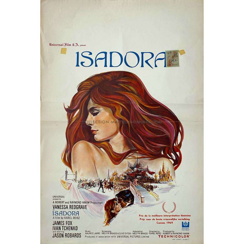 ISADORA Affiche de cinéma belge- 35x55 cm. - 1968 - Vanessa Redgrave, Karel Reisz
