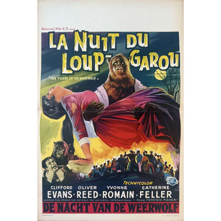 LA NUIT DU LOUP GAROU Affiche de cinéma belge- 35x55 cm. - 1961 - Oliver Reed, Terence Fisher